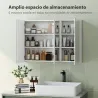 Armario de Baño con Espejo Armario de Pared con 3 Puertas Estantes Ajustables 91,5x11,5x65 cm Blanco - Ogal.Es