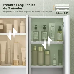 Armario de Baño con Espejo Armario de Pared con 3 Puertas Estantes Ajustables 91,5x11,5x65 cm Blanco - Ogal.Es