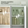 Armario de Baño con Espejo Armario de Pared con 3 Puertas Estantes Ajustables 91,5x11,5x65 cm Blanco - Ogal.Es