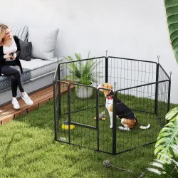 Parque para Perros de 6 Paneles de 80 cm de Altura con Puerta para Interior y Exterior Negro - Ogal.Es