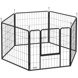 Parque para Perros de 6 Paneles de 80 cm de Altura con Puerta para Interior y Exterior Negro - Ogal.Es