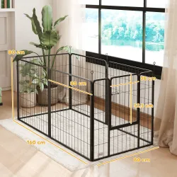 Parque para Perros de 6 Paneles de 80 cm de Altura con Puerta para Interior y Exterior Negro - Ogal.Es