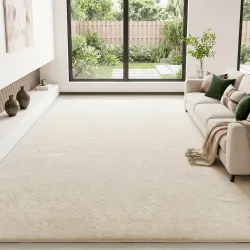Alfombra Salón 120x160 cm Lavable en Lavadora Pelo Largo Estilo Moderno Tapete para Sala de Estar Dormitorio Crema - Ogal.Es