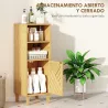 Armario de Baño Estrecho Mueble Auxiliar de Baño con 2 Estantes Abiertos Puerta y Patas de Bambú 32x30x90 cm Nat... - Ogal.Es