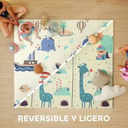 Alfombra Bebé Acolchada Plegable Reversible 196x176x1,5 cm Doble Cara Impermeable Multicolor - Ogal.Es