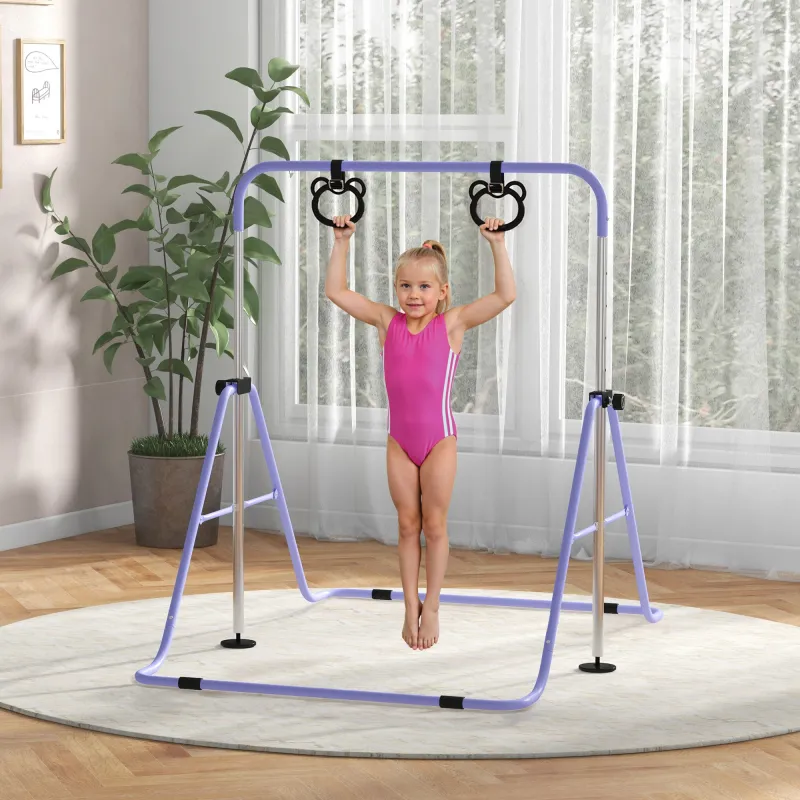 Barra de Gimnasia para Niños Altura Ajustable en 5 Niveles y Anillos Entrenamiento de Gimnasia Plegable en Casa ... - Ogal.Es
