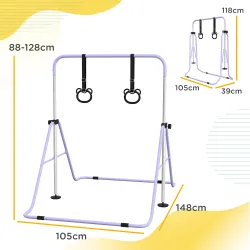 Barra de Gimnasia para Niños Altura Ajustable en 5 Niveles y Anillos Entrenamiento de Gimnasia Plegable en Casa ... - Ogal.Es