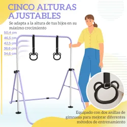 Barra de Gimnasia para Niños Altura Ajustable en 5 Niveles y Anillos Entrenamiento de Gimnasia Plegable en Casa ... - Ogal.Es
