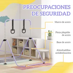 Barra de Gimnasia para Niños Altura Ajustable en 5 Niveles y Anillos Entrenamiento de Gimnasia Plegable en Casa ... - Ogal.Es