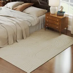 Alfombra Salón 230x160 cm Pelo Corto Estilo Moderno Base Antideslizante Tejida a Máquina Crema - Ogal.Es