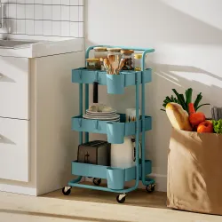 Carrito Auxiliar con Ruedas Carro de Almacenaje Multifuncional con Ganchos y Cajas Colgantes 42x38x86,5 cm Azul ... - Ogal.Es