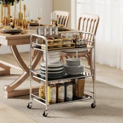 Carrito Auxiliar con Ruedas de Acero Inoxidable Carro de Servicio de 3 Niveles con Estante Ajustable 60x35x77 cm... - Ogal.Es