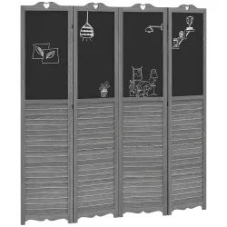 Biombo Separador de Ambientes Plegable de 4 Paneles de Madera con Pizarras para Dormitorio 162x172 cm Gris - Ogal.Es