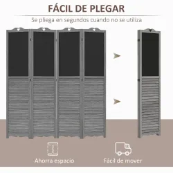 Biombo Separador de Ambientes Plegable de 4 Paneles de Madera con Pizarras para Dormitorio 162x172 cm Gris - Ogal.Es