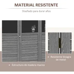 Biombo Separador de Ambientes Plegable de 4 Paneles de Madera con Pizarras para Dormitorio 162x172 cm Gris - Ogal.Es