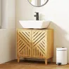 Mueble bajo Lavabo de Bambú con 2 Puertas Lamas y Estante Ajustable para Lavabo sin Pedestal 60x30x60 cm Natural - Ogal.Es