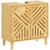 Mueble bajo Lavabo de Bambú con 2 Puertas Lamas y Estante Ajustable para Lavabo sin Pedestal 60x30x60 cm Natural - Ogal.Es