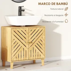 Mueble bajo Lavabo de Bambú con 2 Puertas Lamas y Estante Ajustable para Lavabo sin Pedestal 60x30x60 cm Natural - Ogal.Es