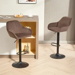 Juego de 2 Taburetes de Bar Giratorios Altura Ajustable 62-83 cm Tapizada en Terciopelo Respaldo y Reposapiés Ma... - Ogal.Es