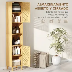 Columna de Baño Estrecha con Puertas y Patas de Bambú Estantes Ajustables Compartimento Abierto 32x30x170 cm Nat... - Ogal.Es