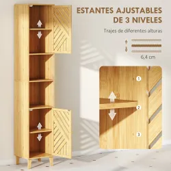 Columna de Baño Estrecha con Puertas y Patas de Bambú Estantes Ajustables Compartimento Abierto 32x30x170 cm Nat... - Ogal.Es