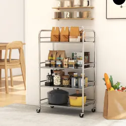Carrito Auxiliar con Ruedas de Acero Inoxidable Carro de Servicio de 4 Niveles con Estante Ajustable 60x35x100 c... - Ogal.Es