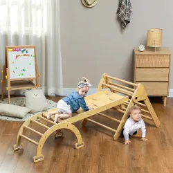 5 en 1 Triángulo de Escalada de Madera Plegable con Rampa Escalador de Arco para Niños 178x64,5x63 cm Madera Nat... - Ogal.Es