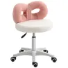 Taburete con Ruedas Respaldo Altura Regulable 63-77 cm Tapizado en Tejido de Borreguito Blanco y Rosa - Ogal.Es