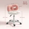 Taburete con Ruedas Respaldo Altura Regulable 63-77 cm Tapizado en Tejido de Borreguito Blanco y Rosa - Ogal.Es