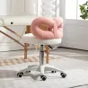 Taburete con Ruedas Respaldo Altura Regulable 63-77 cm Tapizado en Tejido de Borreguito Blanco y Rosa - Ogal.Es