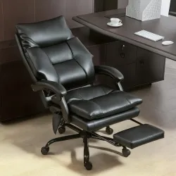 Silla de Escritorio con Soporte Lumbar Inflable Tapizada en PU Reposapiés Respaldo Reclinable Altura Ajustable N... - Ogal.Es