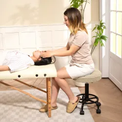 Taburete Giratorio Redondo Taburete con Ruedas Altura Regulable 50-66 cm Asiento Tapizado en Tejido de Borreguit... - Ogal.Es
