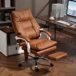 Silla de Escritorio con Soporte Lumbar Inflable Tapizada en PU Reposapiés Respaldo Reclinable Altura Ajustable M... - Ogal.Es