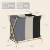 Cesto para Ropa Sucia Plegable con 3 Compartimentos Capacidad 129L con Marco de Bambú y Bolsas Extraíbles Multic... - Ogal.Es