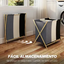 Cesto para Ropa Sucia Plegable con 3 Compartimentos Capacidad 129L con Marco de Bambú y Bolsas Extraíbles Multic... - Ogal.Es