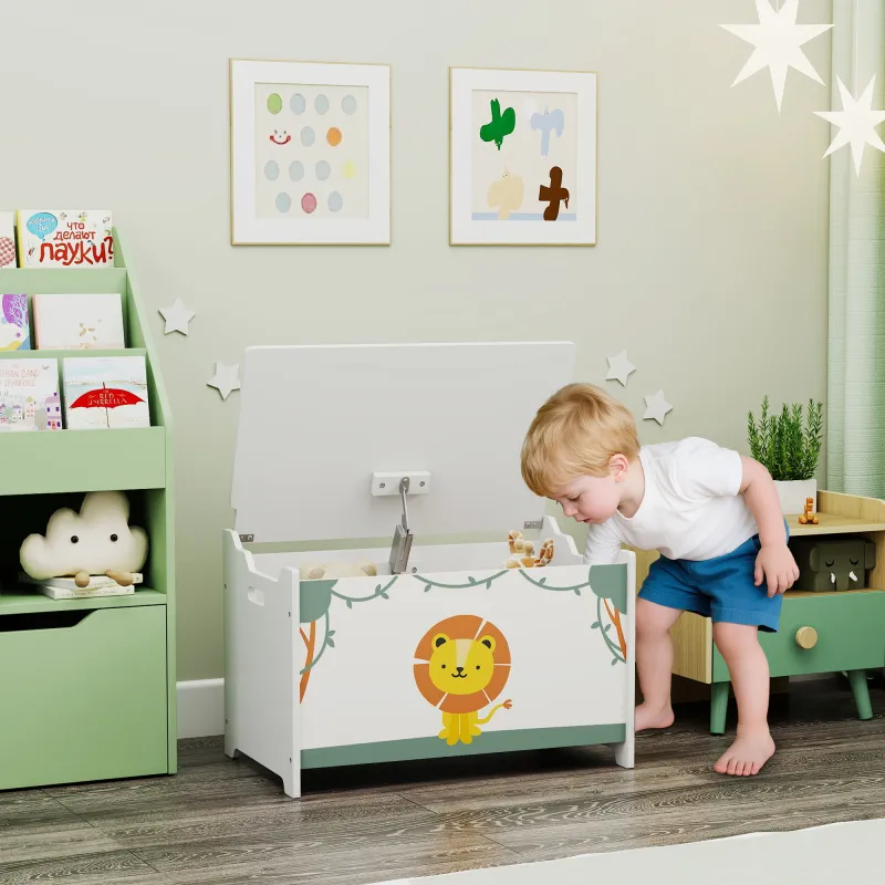 Caja de Almacenaje Juguetes 53L Baúl Juguetes Infantil con Tapa Abatible y Pistón de Gas para Sala de Juegos Verde - Ogal.Es