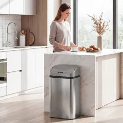 Cubo de Basura Cocina Automático 48 L Sensor Infrarrojo Cierre Automático Antihuellas Acero Inoxidable Plata - Ogal.Es