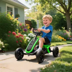 Kart Pedales con Ruedas Antideslizantes de EVA Marco Metálico Carga 30 kg para Niños y Niñas de 2-5 Años Verde - Ogal.Es