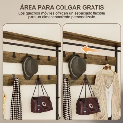 Perchero Zapatero con Zapatero Doble 10 Ganchos Ajustables 2 Cajones y Barra Colgante 100x40x180 cm Marrón Rústico - Ogal.Es