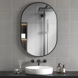 Espejo de Baño Ovalado 60x90 cm Espejo Decorativo de Pared con Marco de Aluminio para Salón Horizontal o Vertica... - Ogal.Es