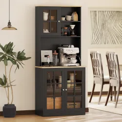 Alacena de Cocina con Estantes y Puertas de Vidrio para Pequeños Electrodomésticos 80x37x183 cm Negro - Ogal.Es