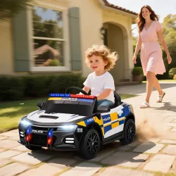 Coche Eléctrico para Niños de Policía para Niño de +3 Años 12V con Mando a Distancia 2,4G Luces Sirena Música Mu... - Ogal.Es