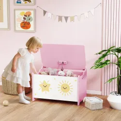 Caja de Almacenaje Juguetes 53L Baúl Juguetes Infantil con Tapa Abatible y Pistón de Gas para Sala de Juegos Rosa - Ogal.Es