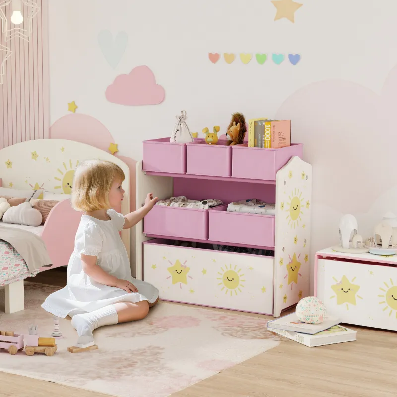 Estantería Infantil para Juguetes de 3 Niveles con 6 Cajas Extraíbles de Tela no Tejida para Guardería 63x30x66 ... - Ogal.Es