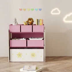Estantería Infantil para Juguetes de 3 Niveles con 6 Cajas Extraíbles de Tela no Tejida para Guardería 63x30x66 ... - Ogal.Es