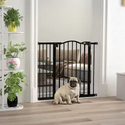 Barrera de Seguridad para Perros 74-94 cm con Extensión Montaje a Presión Doble Bloqueo para Puerta Escalera Negro - Ogal.Es