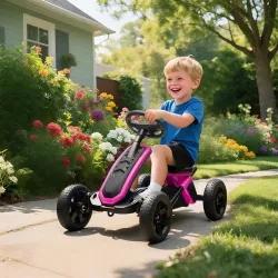 Kart Pedales con Ruedas Antideslizantes de EVA Marco Metálico Carga 30 kg para Niños y Niñas de 2-5 Años Rosa - Ogal.Es
