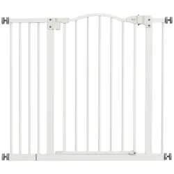 Barrera de Seguridad para Perros 74-94 cm con Extensión Montaje a Presión Doble Bloqueo para Puerta Escalera Blanco - Ogal.Es