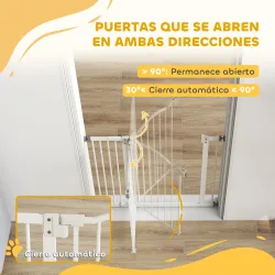 Barrera de Seguridad para Perros 74-94 cm con Extensión Montaje a Presión Doble Bloqueo para Puerta Escalera Blanco - Ogal.Es