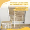 Barrera de Seguridad para Perros 74-94 cm con Extensión Montaje a Presión Doble Bloqueo para Puerta Escalera Blanco - Ogal.Es